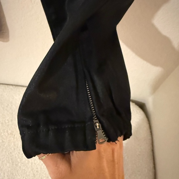 PAIGE Coated Black Mayslie Cropped Joggers in Black Fog Luxe - Picture 3 of 13